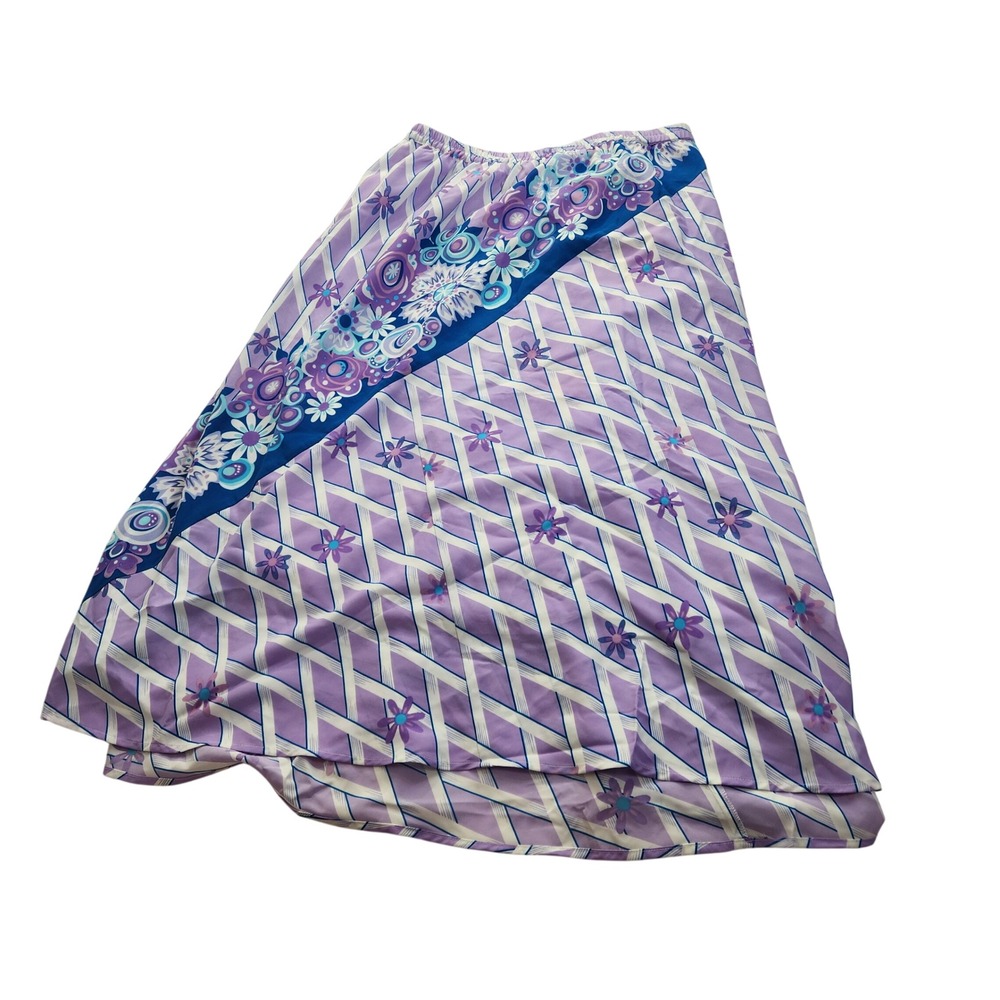 NEW Bob Mackie 2X Wearable Art Purple Floral Lattice Maxi Skirt Cottagecore NWT